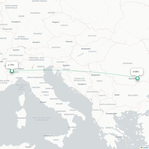 Torino - Bukarest karta över direktflyg