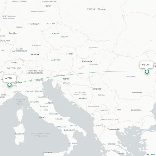 Mapa lotu bezpośredniego Turyn, Torino – Bacău