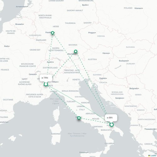 Mapa lotu bezpośredniego Turyn, Torino – Bari
