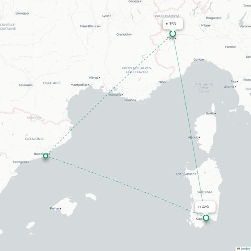 Mapa lotu bezpośredniego Turyn, Torino – Cagliari
