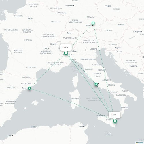 Mapa lotu bezpośredniego Turyn, Torino – Katania