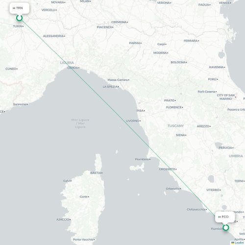 Torino - Rom karta över direktflyg