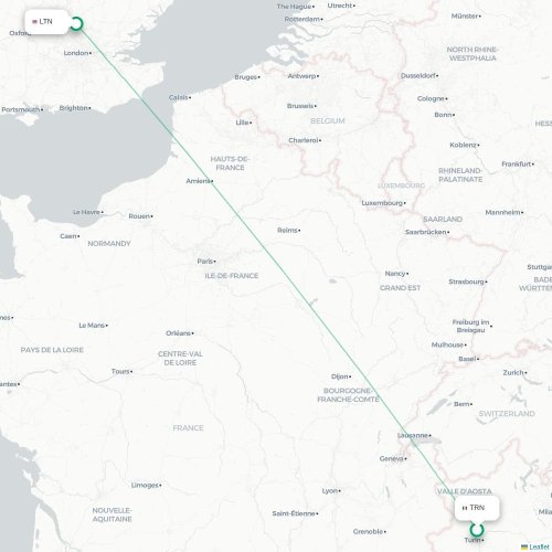 Mapa lotu bezpośredniego Turyn, Torino – Londyn