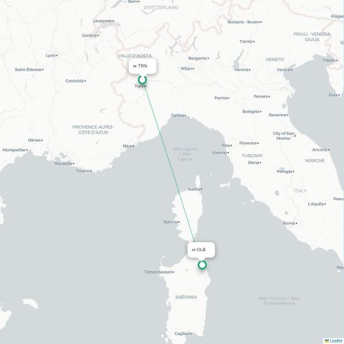Turijn, Torino - Olbia kaart van rechtstreekse vlucht