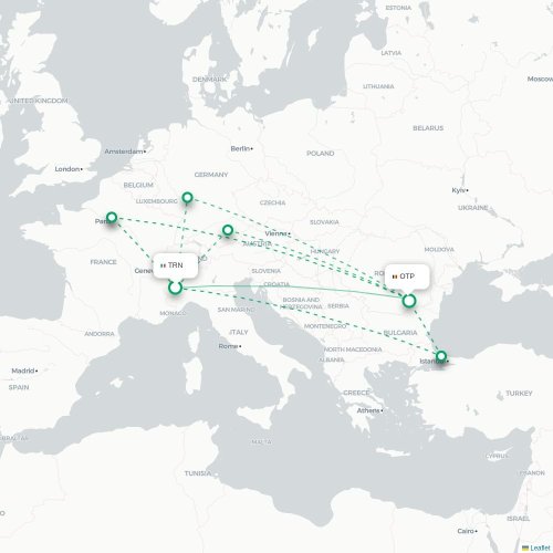 Mapa lotu bezpośredniego Turyn, Torino – Bukareszt