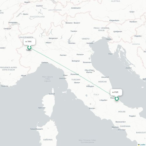 Turijn, Torino - Pescara kaart van rechtstreekse vlucht