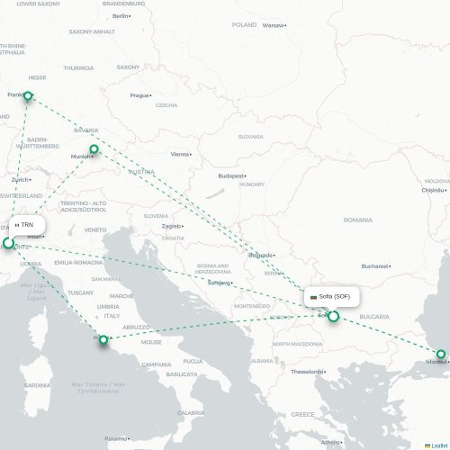 Torino - Sofia karta över direktflyg