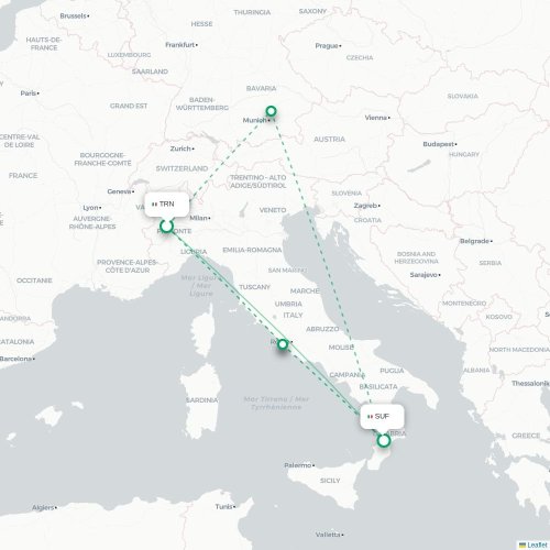 Mapa lotu bezpośredniego Turyn, Torino – Lamezia Terme