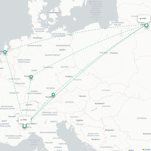 Mapa lotu bezpośredniego Turyn, Torino – Wilno