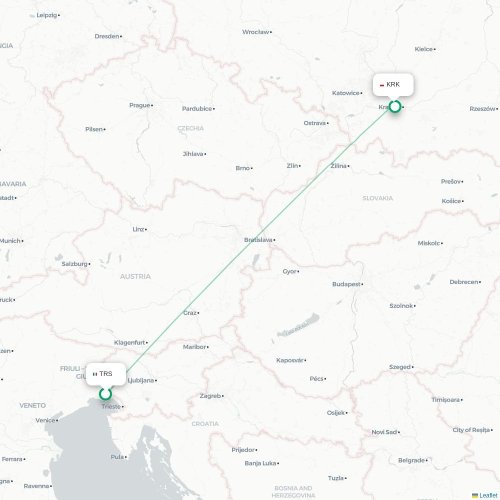 Mapa de vuelo directo Trieste - Cracovia