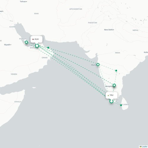 Mapa lotu bezpośredniego Trivandrum – Abu Zabi