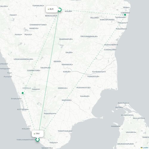 Mapa lotu bezpośredniego Trivandrum – Bangalore