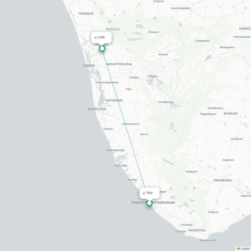 Mapa lotu bezpośredniego Trivandrum – Koczin