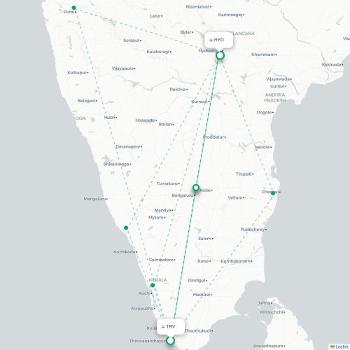 Mapa lotu bezpośredniego Trivandrum – Hyderabad