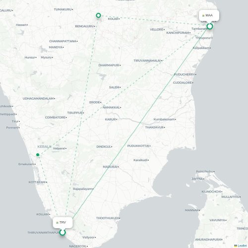 Mapa lotu bezpośredniego Trivandrum – Madras