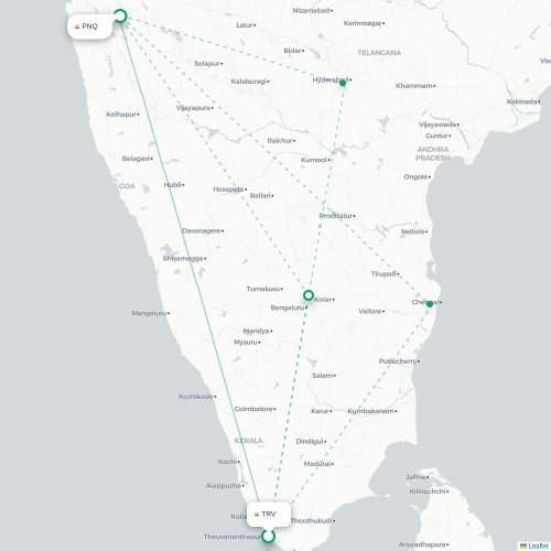 Mapa lotu bezpośredniego Trivandrum – Pune