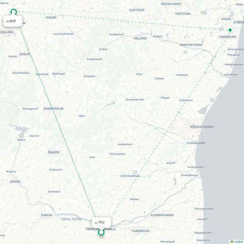 Mapa lotu bezpośredniego Tiruchirapalli – Bangalore