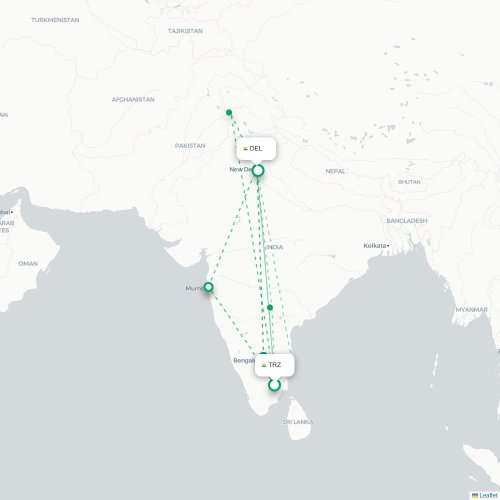 Mapa lotu bezpośredniego Tiruchirapalli – Nowe Deli
