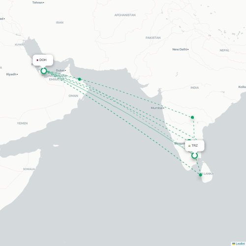 Mapa lotu bezpośredniego Tiruchirapalli – Ad-Dauha
