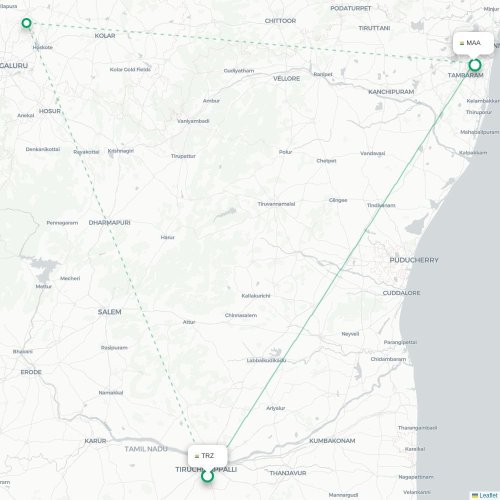 Mapa lotu bezpośredniego Tiruchirapalli – Madras