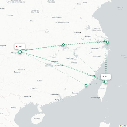 Mapa lotu bezpośredniego Tajpej – Chongqing