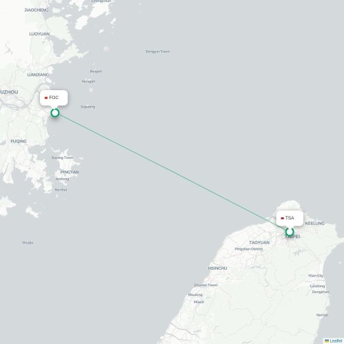 Mapa lotu bezpośredniego Tajpej – Fuzhou