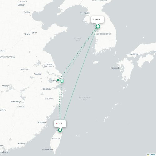 Mapa lotu bezpośredniego Tajpej – Seul
