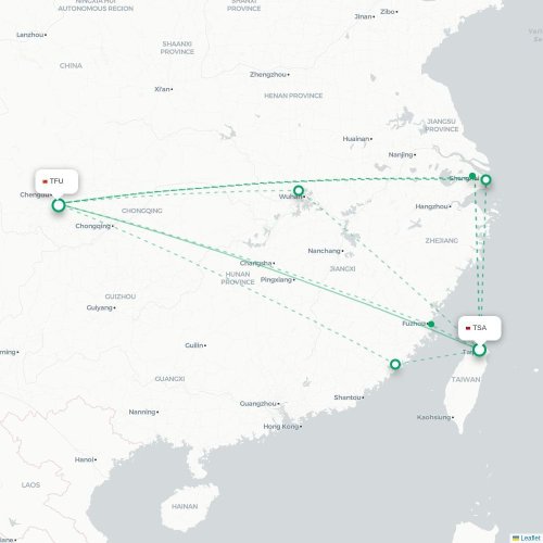 Mapa lotu bezpośredniego Tajpej – Chengdu