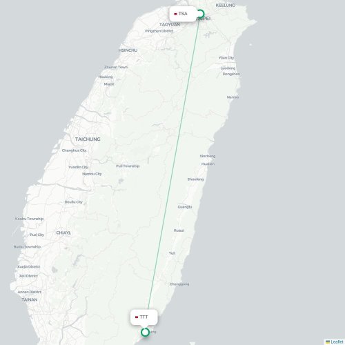 Mapa lotu bezpośredniego Tajpej – Taitung City
