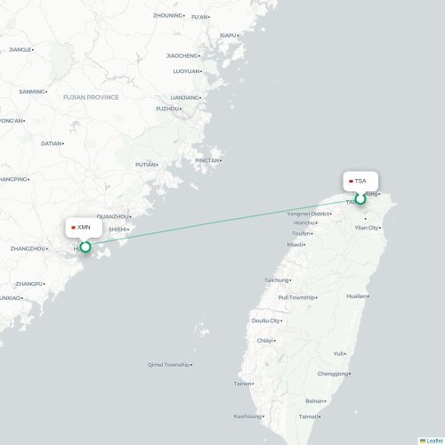 Mapa lotu bezpośredniego Tajpej – Xiamen