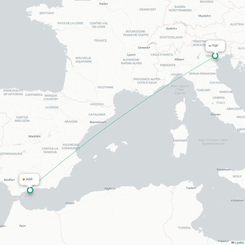 Mapa de vuelo directo Venecia - Málaga