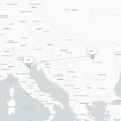 Mapa de vuelo directo Venecia - Cluj