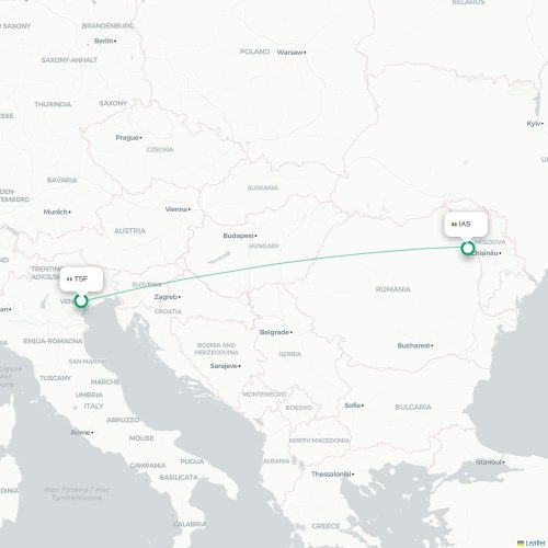 Mapa de vuelo directo Venecia - Iași
