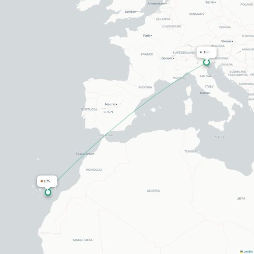 Mapa de vuelo directo Venecia - Las Palmas de Gran Canaria