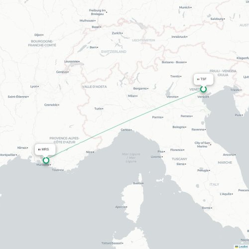 Mapa de vuelo directo Venecia - Marsella