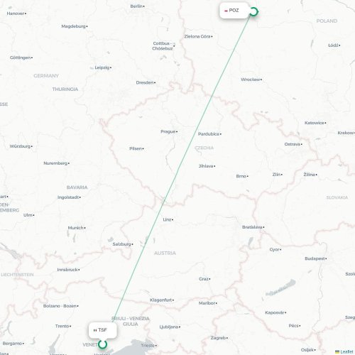 Mapa lotu bezpośredniego Wenecja – Poznań