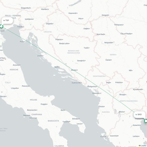 Mapa de vuelo directo Venecia - Salónica