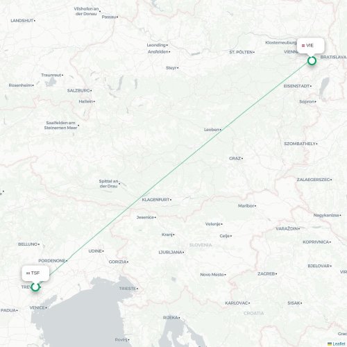 Mapa de vuelo directo Venecia - Viena