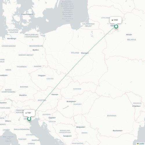 Mapa lotu bezpośredniego Wenecja – Wilno