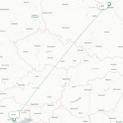 Mapa lotu bezpośredniego Wenecja – Warszawa