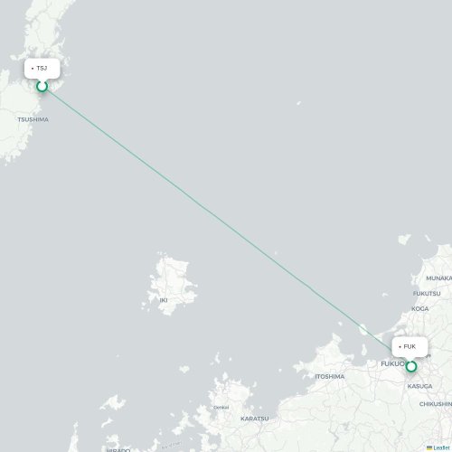 Mapa de vuelo directo Tsushima - Fukuoka