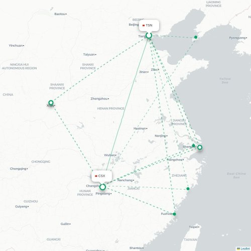 Mapa lotu bezpośredniego Tiencin – Changsha