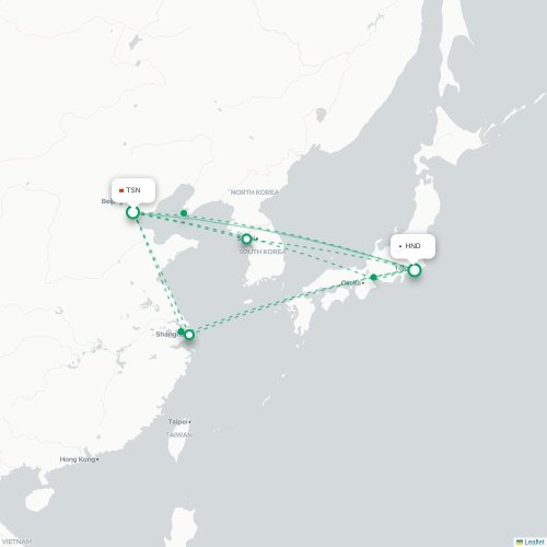 Mapa lotu bezpośredniego Tiencin – Tokio