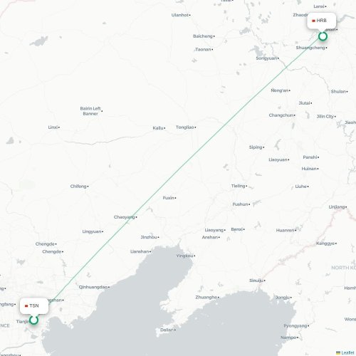 Mapa lotu bezpośredniego Tiencin – Harbin
