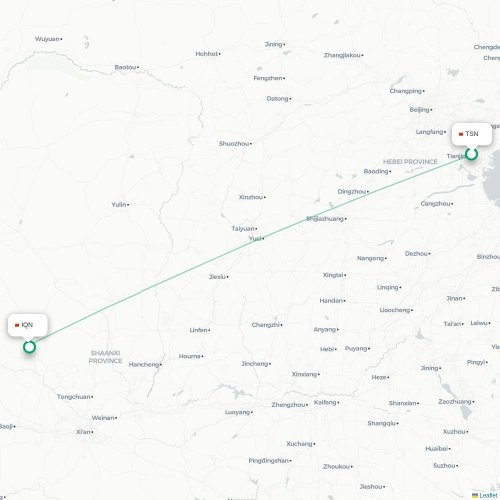 Mapa lotu bezpośredniego Tiencin – Qingyang