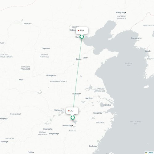 Mapa lotu bezpośredniego Tiencin – Jiujiang
