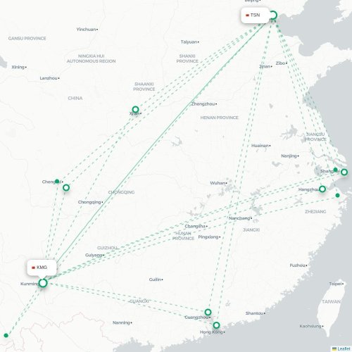Mapa lotu bezpośredniego Tiencin – Kunming