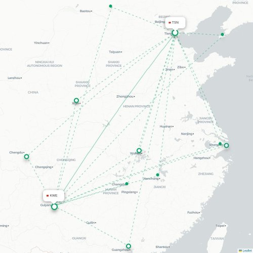 Mapa lotu bezpośredniego Tiencin – Guiyang