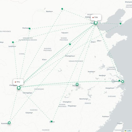 Mapa lotu bezpośredniego Tiencin – Chengdu