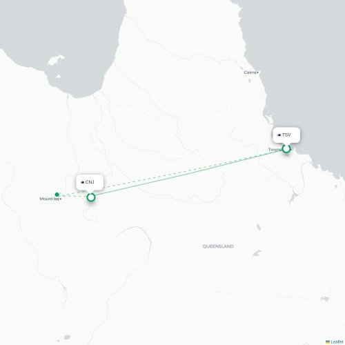 Townsville - Cloncurry kort over direkte fly